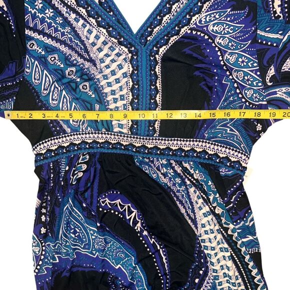 New ECI Blue Black Dress XXL Stretch V Neck Tie Back Office Date Night Church - Picture 11 of 11